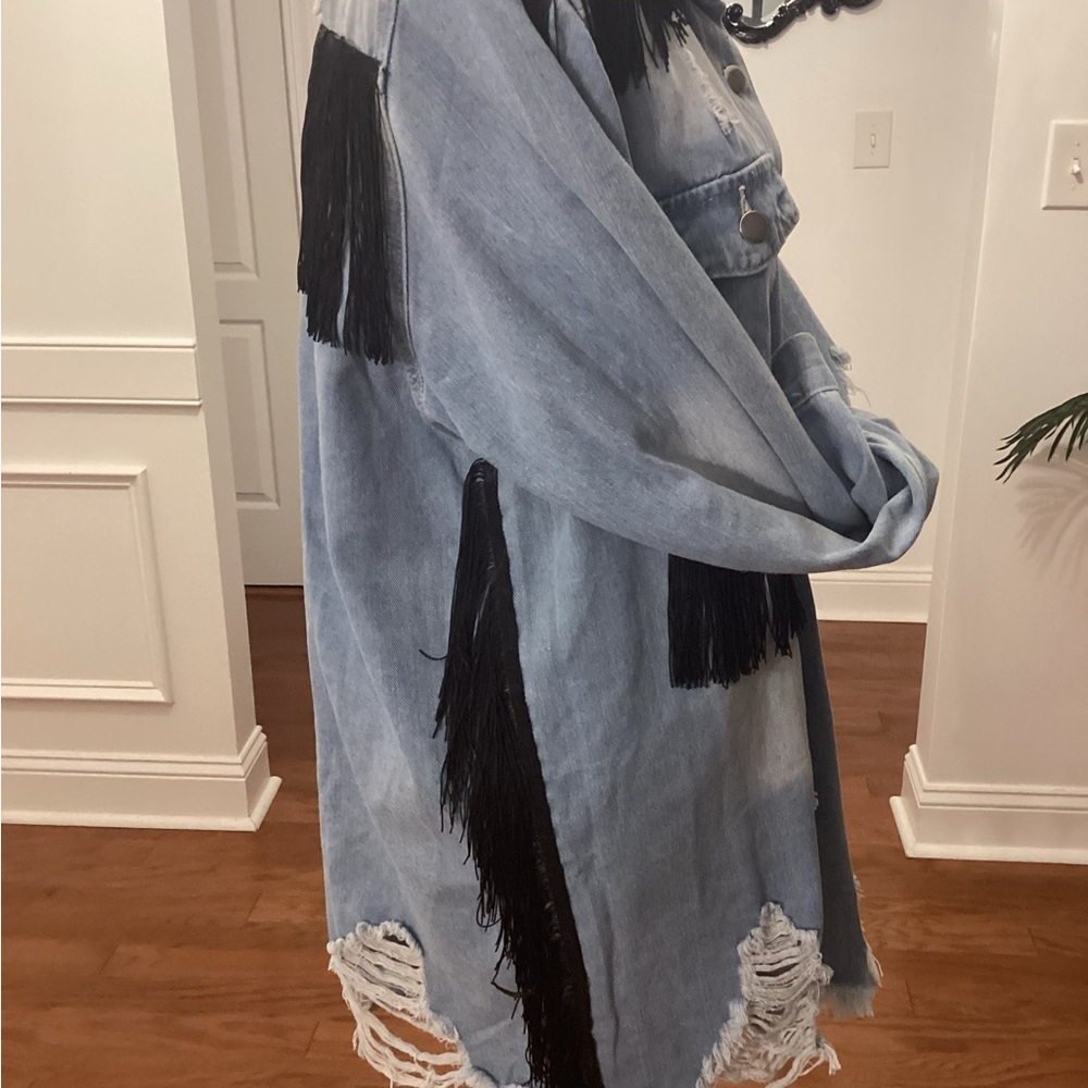 Customized Fringe Denim Jacket Accents ( Size: XXL) (Color: Light Wash Blue) - Picture 4 of 10